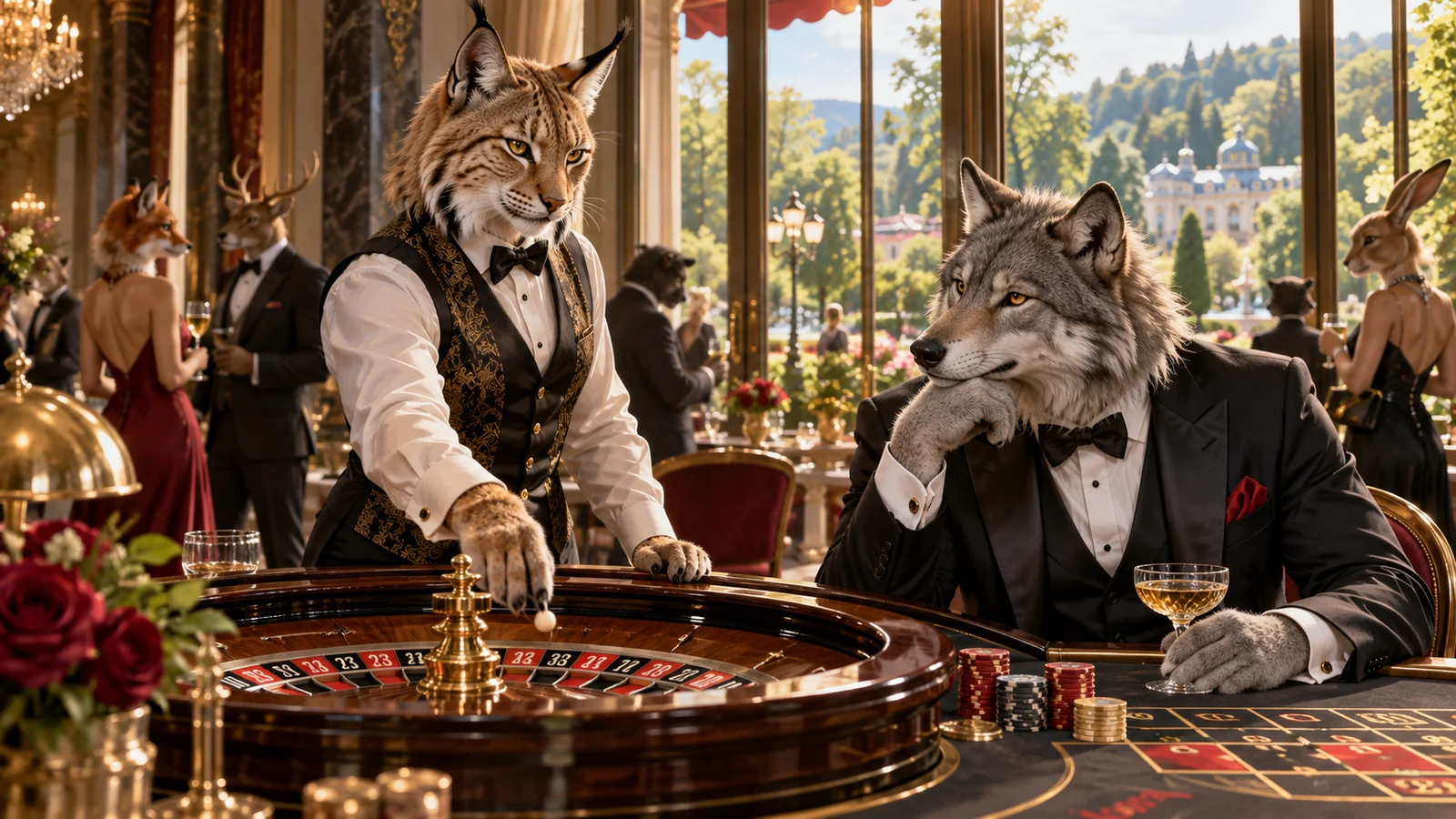 Bizzo Casino Figuren in einer thematischen Szene
